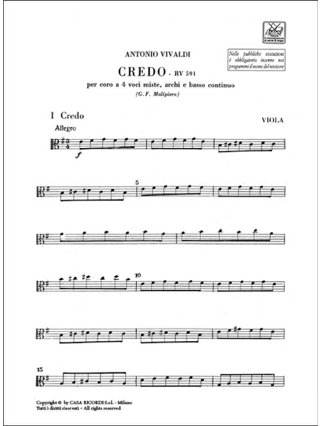 Credo RV 591 - VIVALDI - Partition - Matériels d'orchestre